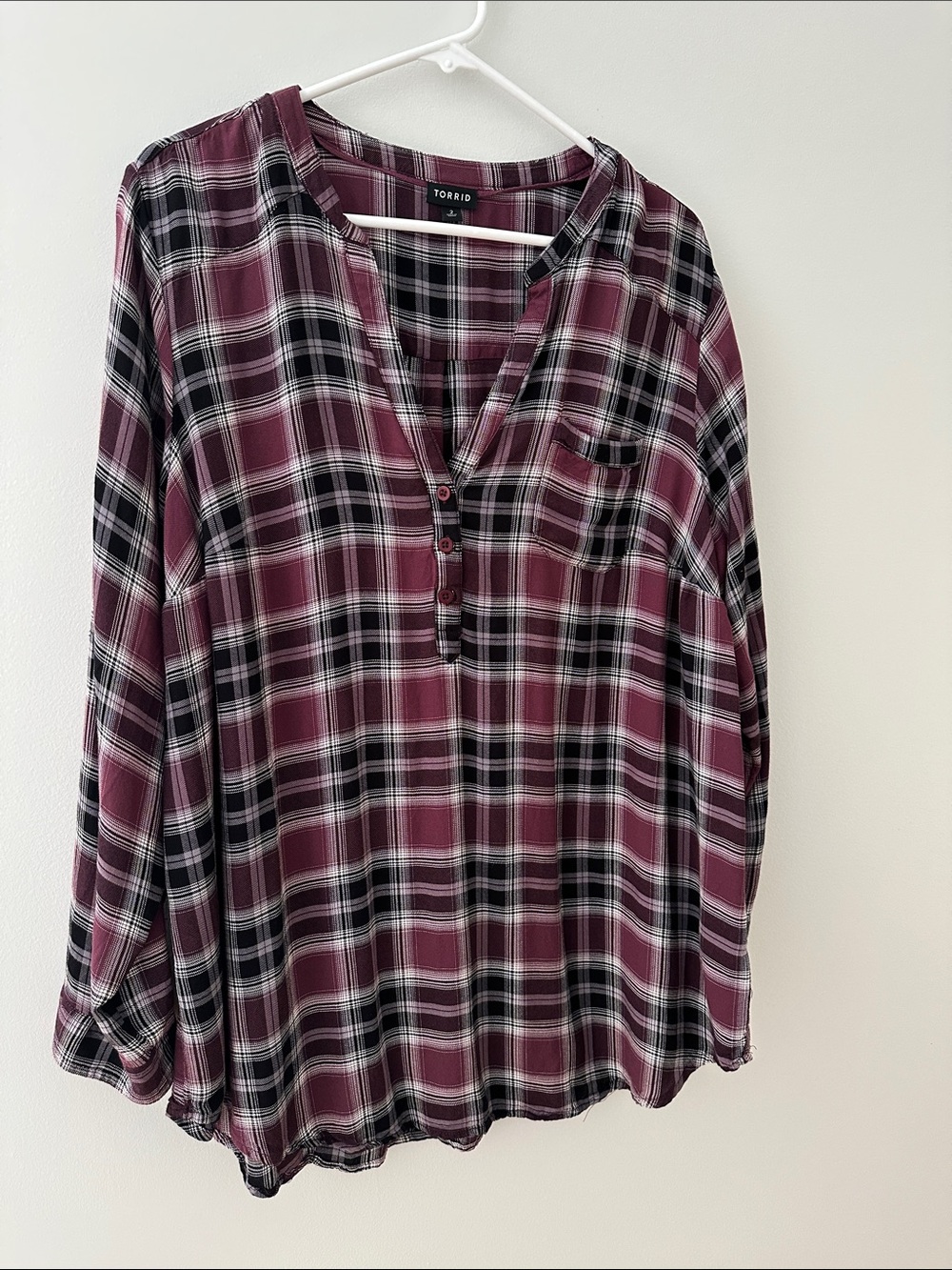 Torrid Burgundy Plaid Henley Tunic Top